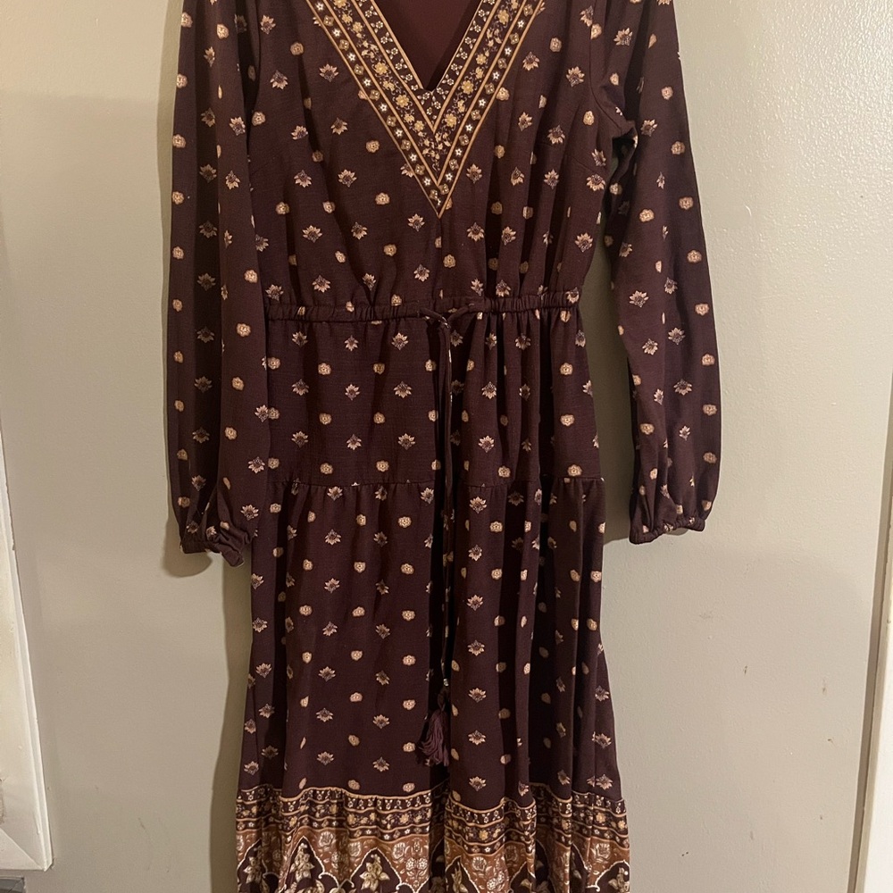 Lucky Brand Long Sleeve Brown Patterned‎ Dress